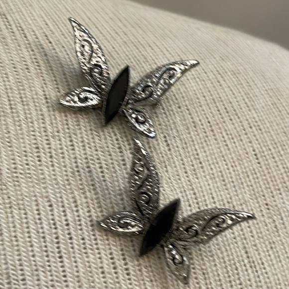 2 Vintage Sliver-tone Butterfly with Jet Black Rhinestone with Bracelet - Picture 11 of 16